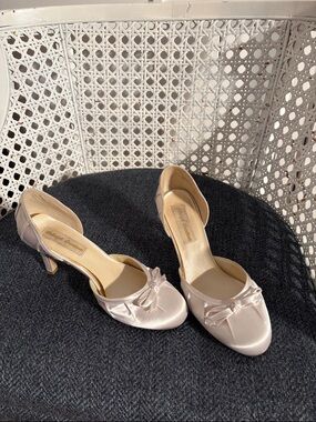 Satin D'Orsay Bow Heels in Light Champagne